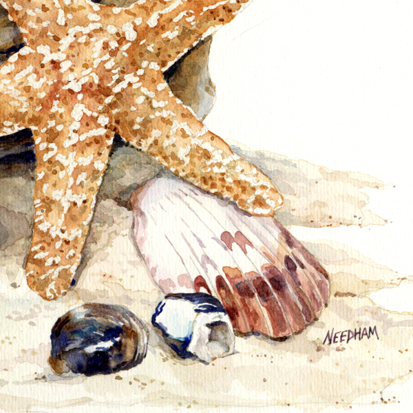 GOLD STAR detail, seascape watercolor by Thomas A Needham