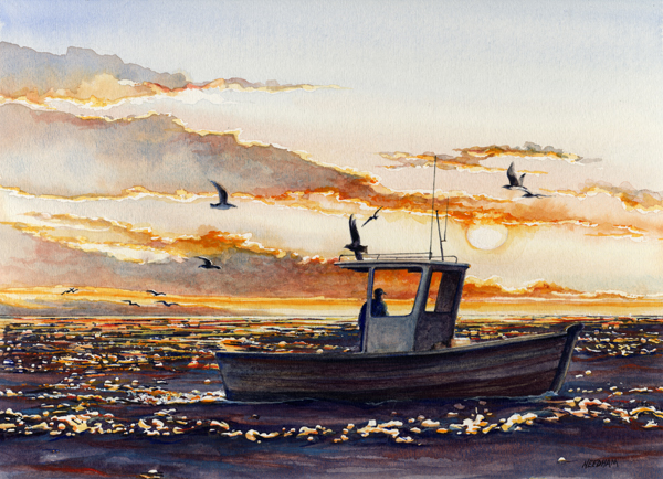 HORS D'OEUVRES, seascape watercolor by Thomas A Needham