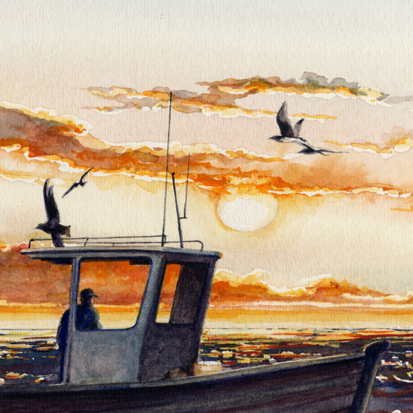 HORS D'OEUVRES detail, seascape watercolor by Thomas A Needham