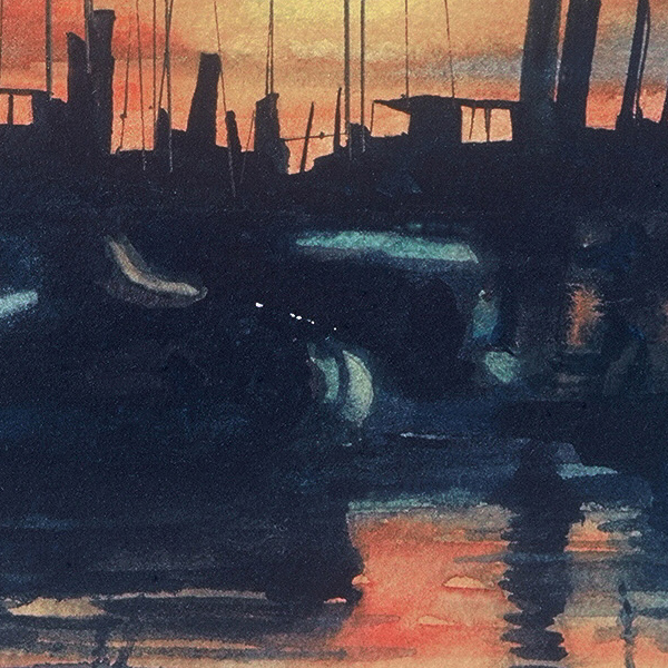 Detail of MARINA watercolor landscape by Thomas A Needham
