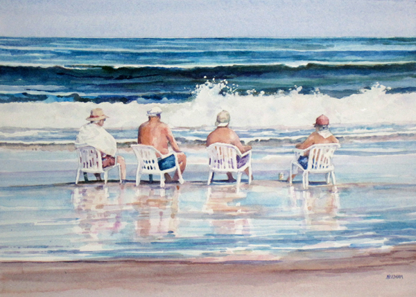 OLD MEN AND THE SEA, seascape watercolor by Thomas A Needham