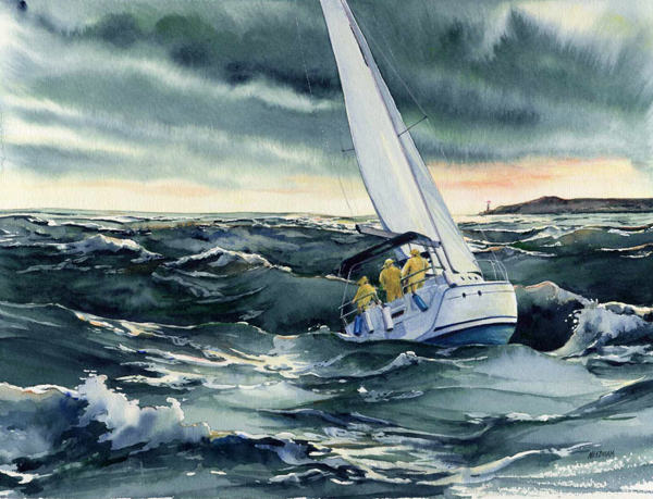 ROUGH RIDE, seascape watercolor by Thomas A Needham