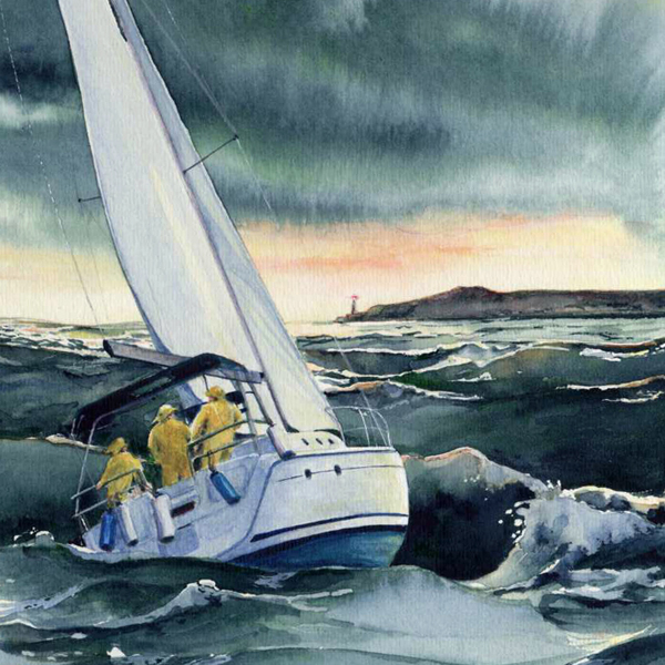 ROUGH RIDE detail, seascape watercolor by Thomas A Needham