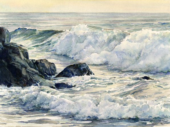 SEA AND SURF, seascape watercolor by Thomas A Needham