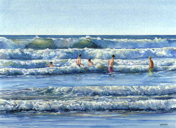 SURF'S UP!, seascape watercolor by Thomas A Needham