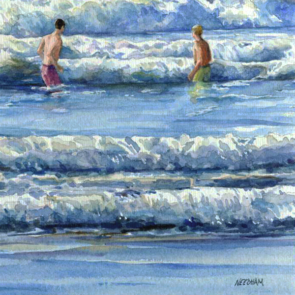 SURF'S UP! detail, seascape watercolor by Thomas A Needham
