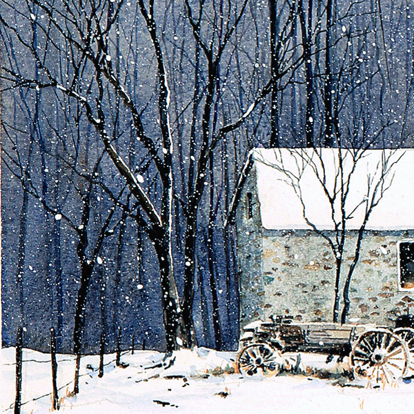 Detail of CHADDS FORD SNOW watercolor snowscape by Thomas A Needham