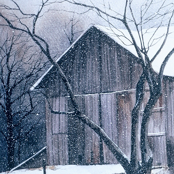 Detail of NEW SNOW watercolor landscape by Thomas A Needham