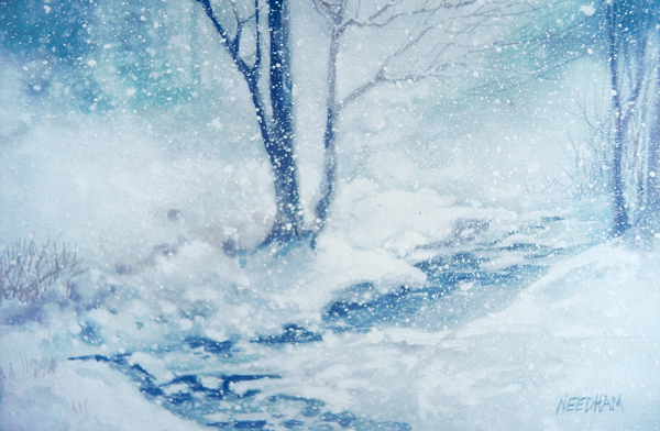 WINTER WONDERLAND, snowscape watercolor by Thomas A Needham