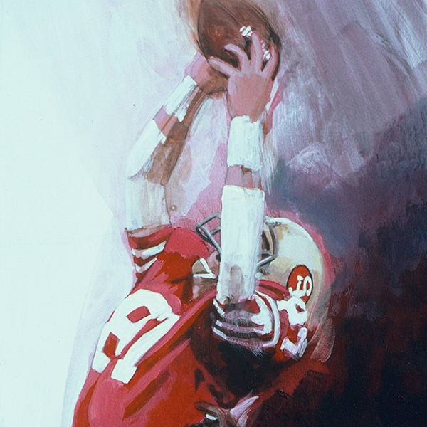 Detail of EXTENDING A SEASON, acrylic sports painting by Thomas A Needham