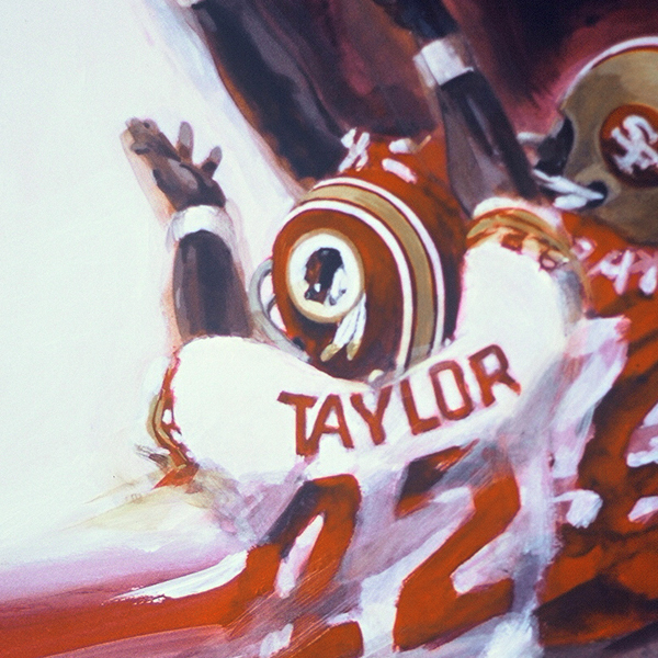 Detail of GOING DEEP, acrylic sports painting by Thomas A Needham