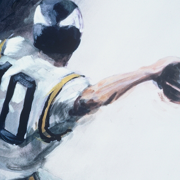 Detail of HAIL MARY, acrylic sports painting by Thomas A Needham