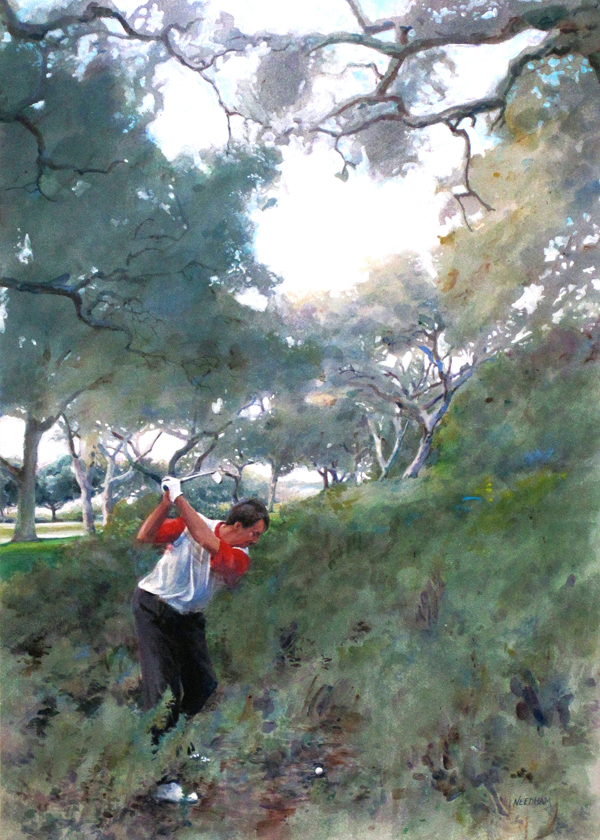IN THE ROUGH, AGAIN, acrylic sports painting by Thomas A Needham