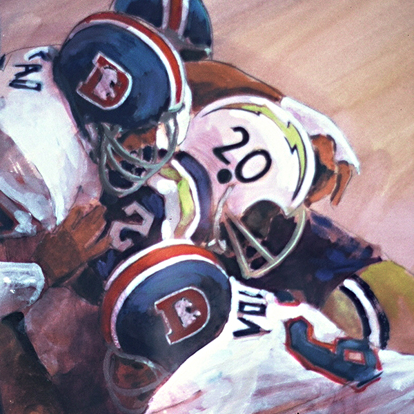 Detail of STAMPEDE, acrylic sports painting by Thomas A Needham