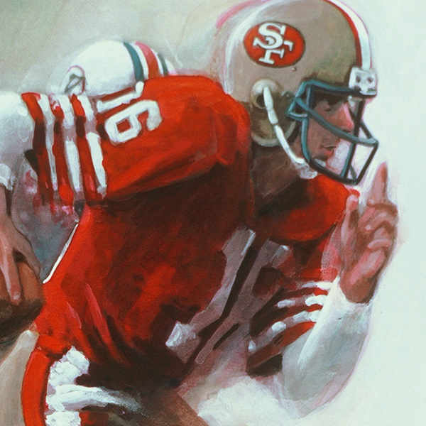 Detail of STRIKING GOLD, acrylic sports painting by Thomas A Needham