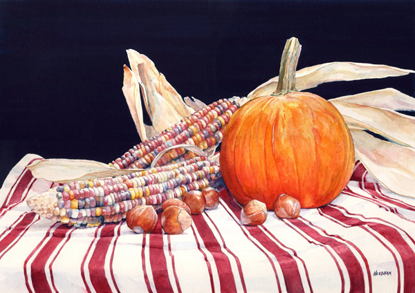 Indian Corn Watercolor Still Life by Thomas Needham