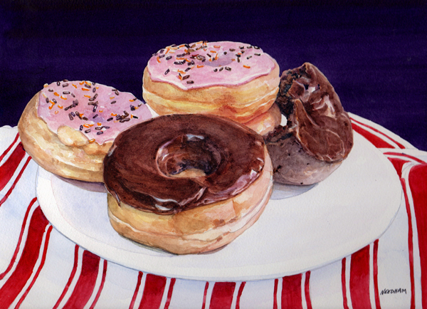 Donuts Watercolor Still Life by Thomas Needham